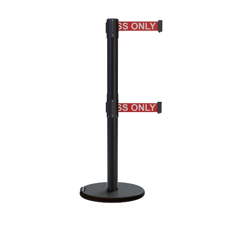 Montour Line Retractable Belt Dbl Roller Stanchion, 2.5ft Black Post  9ft. R.Auths P400DRL-BK-AUTHRW-90